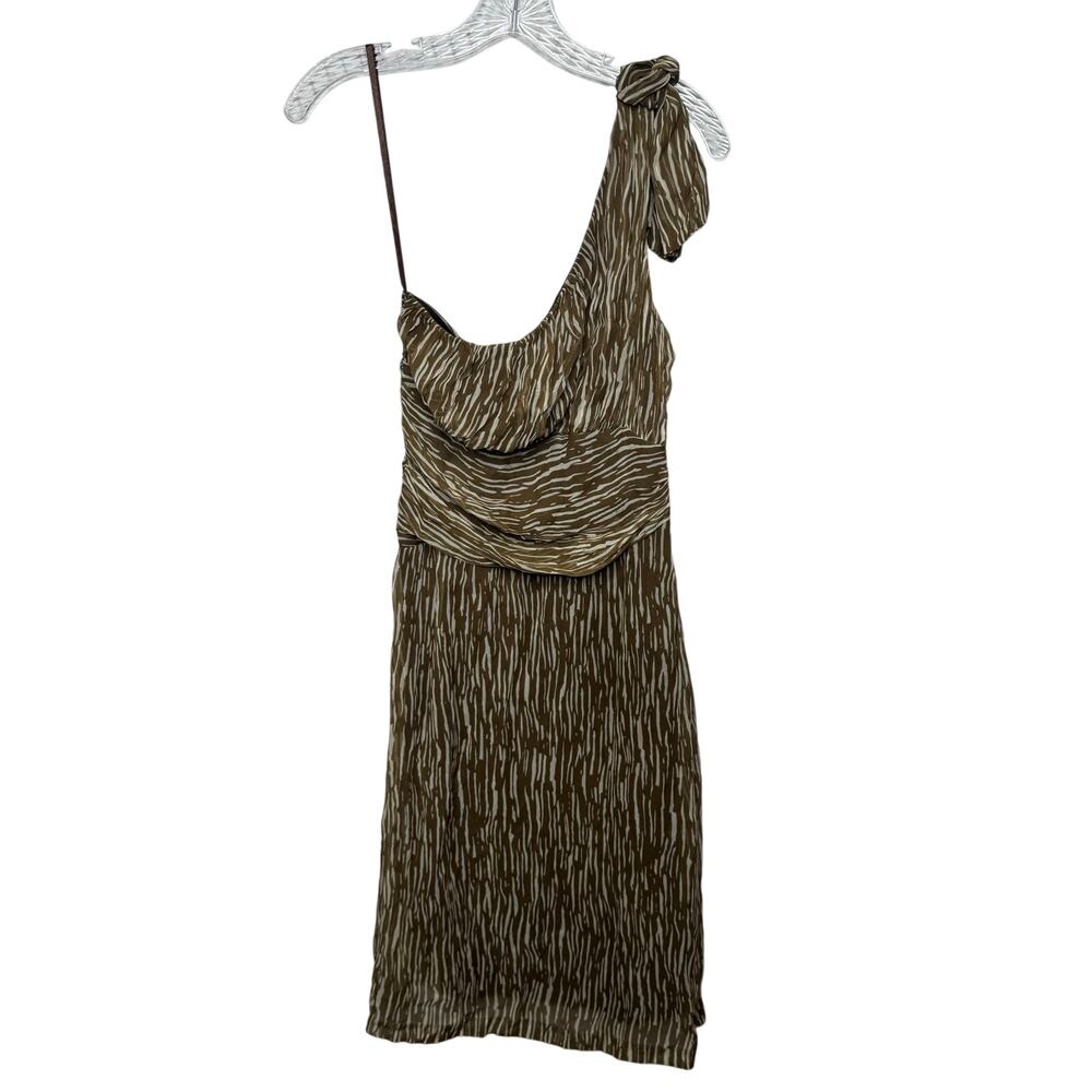 Johnathan Martin 100% Silk One Shoulder‎ Zebra Print Brown Dress Size 8 Y2K Boho